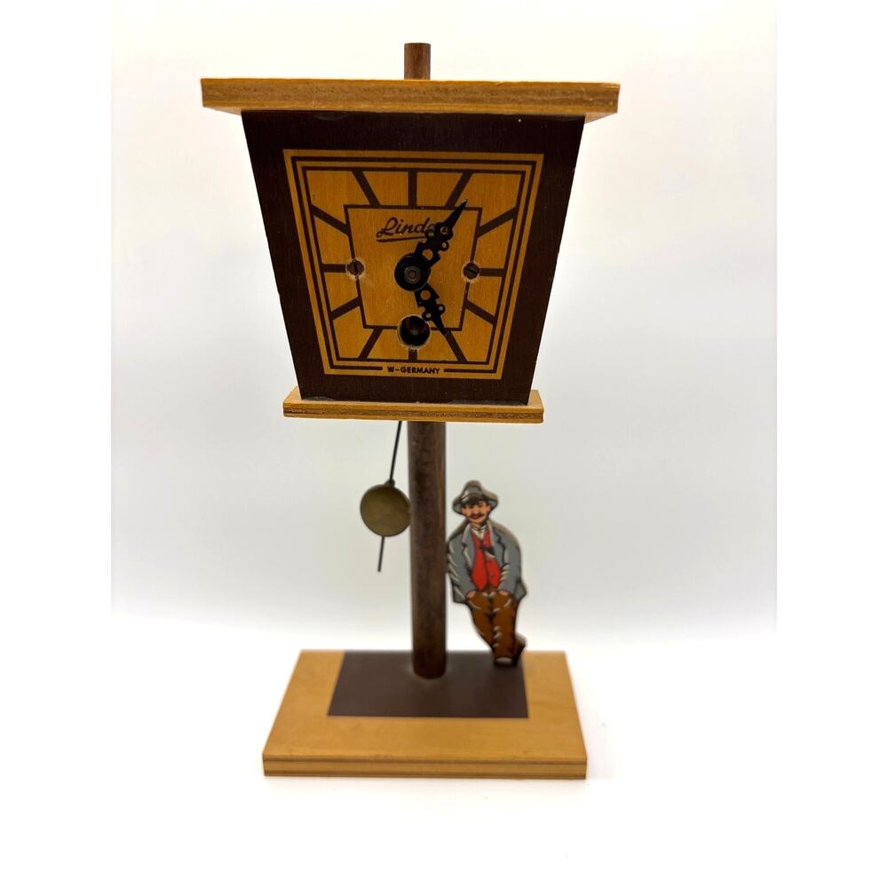 Linden Wooden Miniature Novelty Clock West Germany Lamp-Post Style Design 1950s
